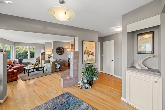 living room with hardwood / wood-style flooring