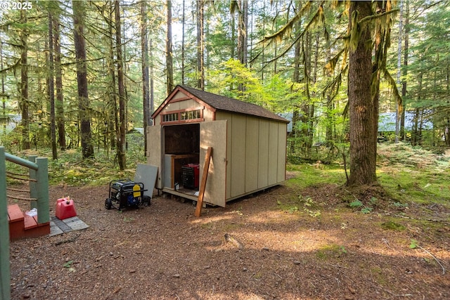 177 Northwoods, Cougar, WA 98616 - view of shed with a forest view