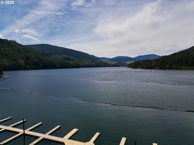177 Northwoods, Cougar, WA 98616 - water view with a mountainous background, a forest, and a boat dock