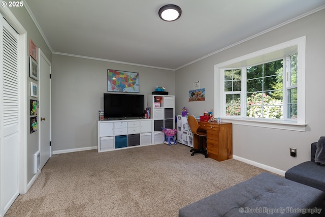 520 NE 5th St, Clatskanie, OR 97016 - living room featuring carpet and crown molding