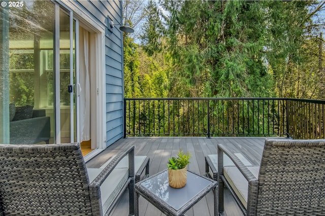 view of wooden balcony featuring a deck
