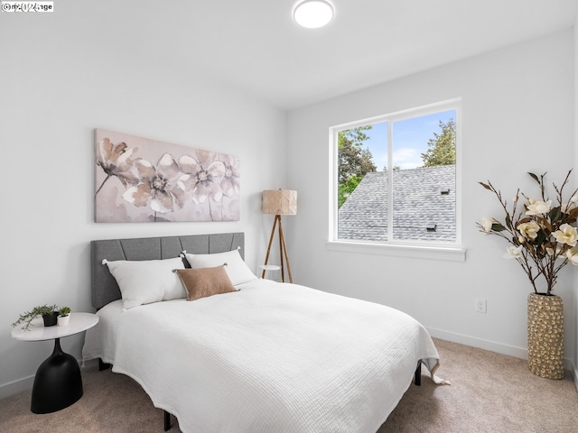 bedroom featuring carpet and baseboards