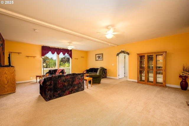 982 Reston Rd, Roseburg, OR 97471 - living area with light colored carpet, a ceiling fan, and baseboards