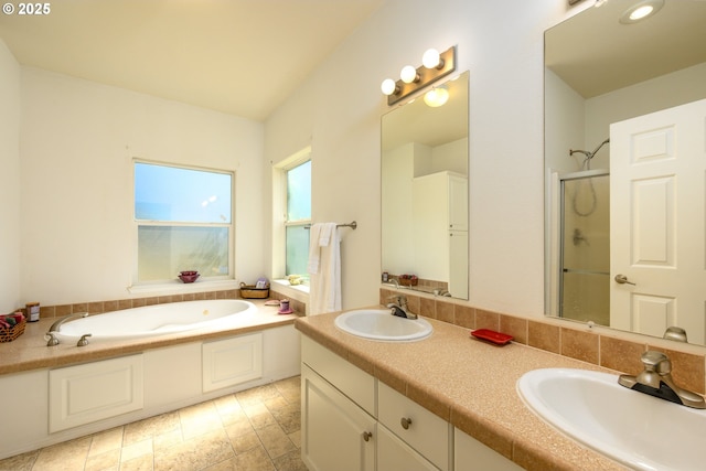 982 Reston Rd, Roseburg, OR 97471 - bathroom with a stall shower, a bath, and double vanity