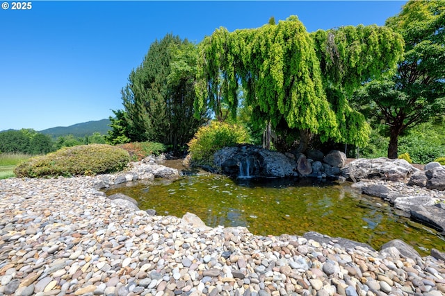 33685 Van Duyn Rd, Eugene, OR 97408 - water view featuring a garden pond and mountains