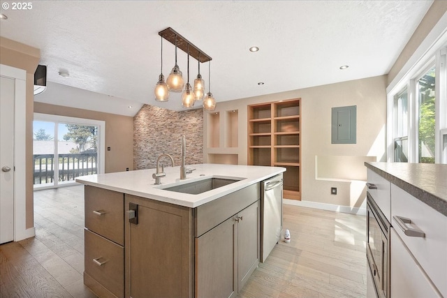 7752 SW Barnes Rd Unit B, Portland, OR 97225 - kitchen featuring a sink, plenty of natural light, stainless steel dishwasher, light wood finished floors, and a textured ceiling