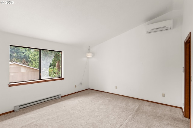 15210 SW 100th Ave, Portland, OR 97224 - carpeted empty room featuring a baseboard heating unit, a wall mounted air conditioner, and lofted ceiling