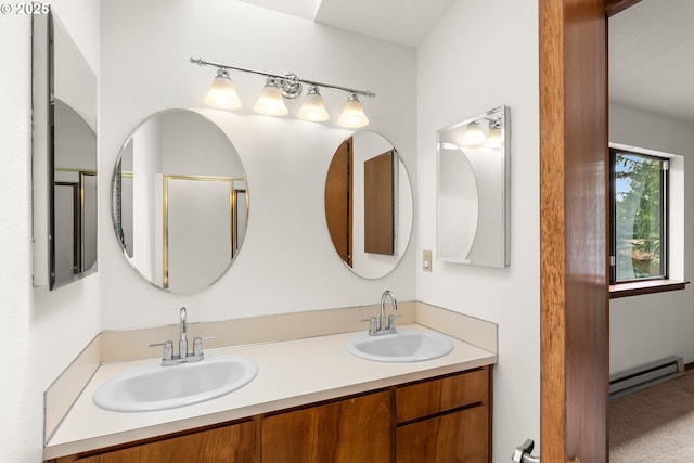 15210 SW 100th Ave, Portland, OR 97224 - bathroom featuring baseboard heating and double vanity