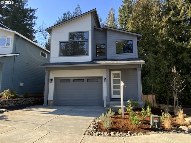 contemporary house featuring a garage