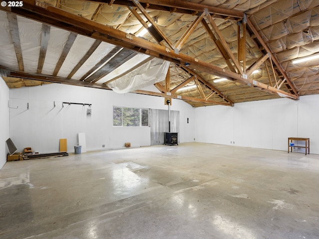 garage featuring a wood stove