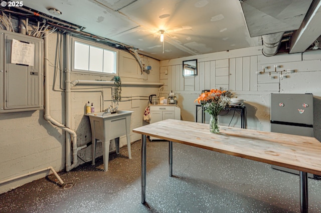 below grade area with electric panel