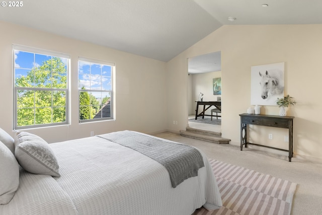 29229 SW Costa Cir E, Wilsonville, OR 97070 - bedroom featuring lofted ceiling, light colored carpet, and baseboards