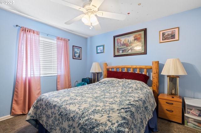 bedroom featuring carpet and a ceiling fan