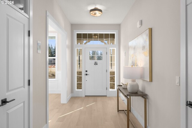 4998 NW Deerhaven Ter, Portland, OR 97229 - entryway featuring plenty of natural light, light wood-type flooring, and baseboards