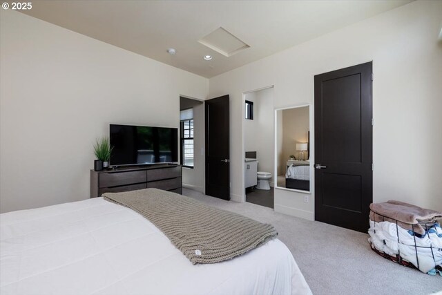 542 4th St, Lake Oswego, OR 97034 - carpeted bedroom featuring attic access and ensuite bathroom