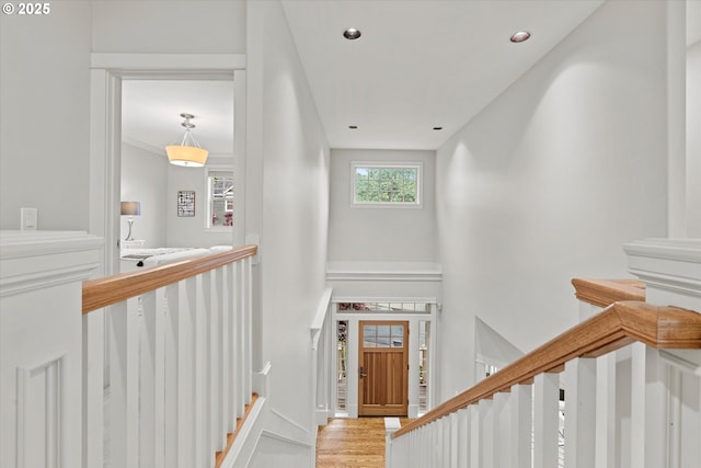 1206 NW Mayfield Rd, Portland, OR 97229 - stairs featuring wood finished floors and recessed lighting