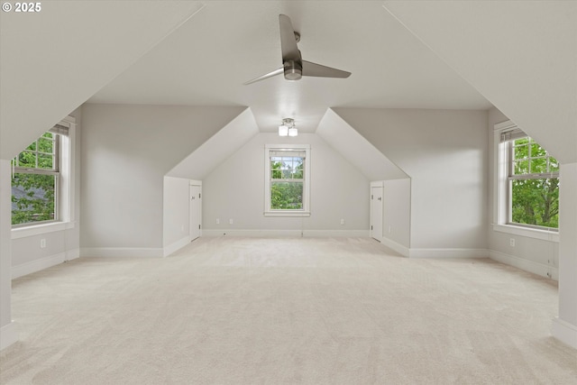 1206 NW Mayfield Rd, Portland, OR 97229 - additional living space with a ceiling fan, light carpet, plenty of natural light, and vaulted ceiling