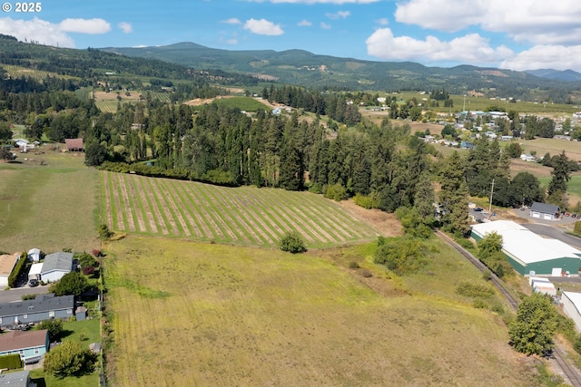 drone / aerial view with a mountain view and a rural view