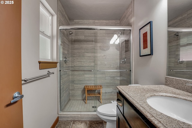 180 NW 107th Ave, Portland, OR 97229 - bathroom featuring a stall shower, vanity, and toilet