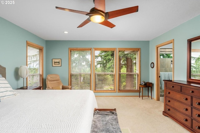 13910 SW Secretariet Ct, Beaverton, OR 97008 - bedroom featuring light colored carpet, recessed lighting, ceiling fan, and baseboards