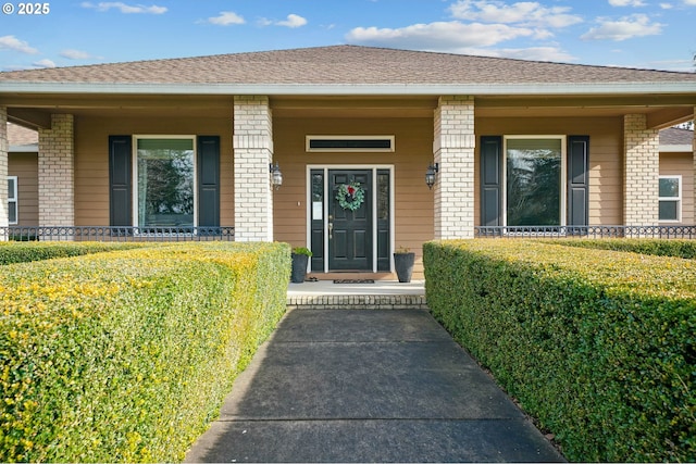 view of exterior entry featuring a porch