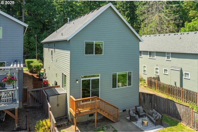 9050 SW 161st Ave, Beaverton, OR 97007 - rear view of house featuring a deck, a fenced backyard, and stairway