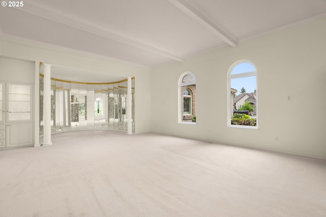 23705 SW Everest Ct, Sherwood, OR 97140 - carpeted spare room with beam ceiling, decorative columns, and crown molding