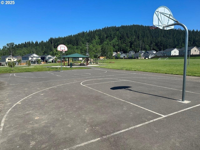 6510 N 89th Ave, Camas, WA 98607 - view of basketball court with a view of trees, a gazebo, community basketball court, and a yard