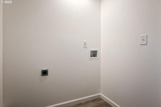 10304 SE Yukon St, Portland, OR 97266 - laundry area featuring hookup for an electric dryer, baseboards, washer hookup, and dark wood-style flooring