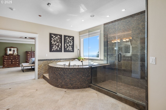 16155 NE Wilkerson Way, Newberg, OR 97132 - bathroom featuring a stall shower, recessed lighting, ensuite bathroom, tile patterned flooring, and a garden tub