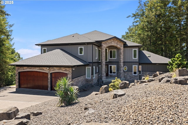16155 NE Wilkerson Way, Newberg, OR 97132 - french country style house with roof with shingles, an attached garage, stone siding, and driveway