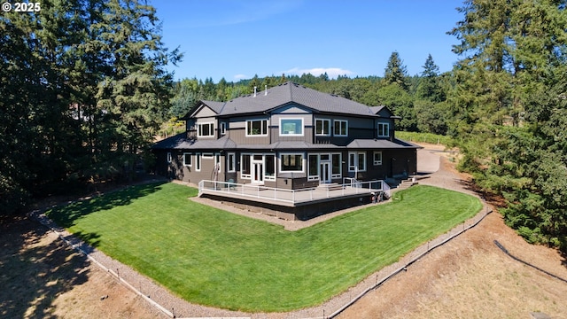 16155 NE Wilkerson Way, Newberg, OR 97132 - back of house featuring a yard, a deck, and a forest view