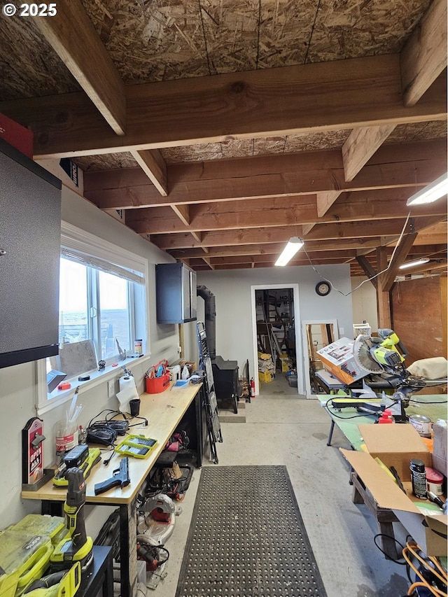 basement featuring a workshop area