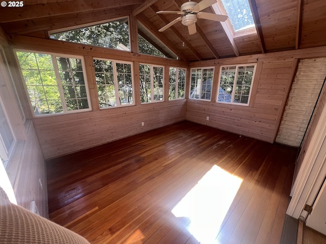 3663 Wilshire Ln, Eugene, OR 97405 - unfurnished sunroom with wooden walls, hardwood / wood-style flooring, and a skylight