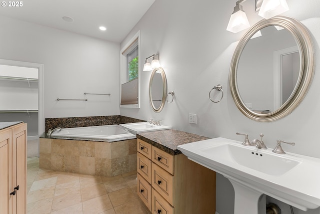 370 NW 81st Pl, Portland, OR 97229 - full bathroom with a bath, tile patterned floors, and recessed lighting