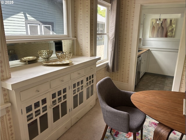 1824 NE 52nd Ave, Portland, OR 97213 - interior space featuring wallpapered walls and brick patterned floors
