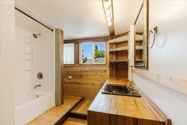 1824 NE 52nd Ave, Portland, OR 97213 - full bath featuring wood finished floors,  shower combination, and vanity
