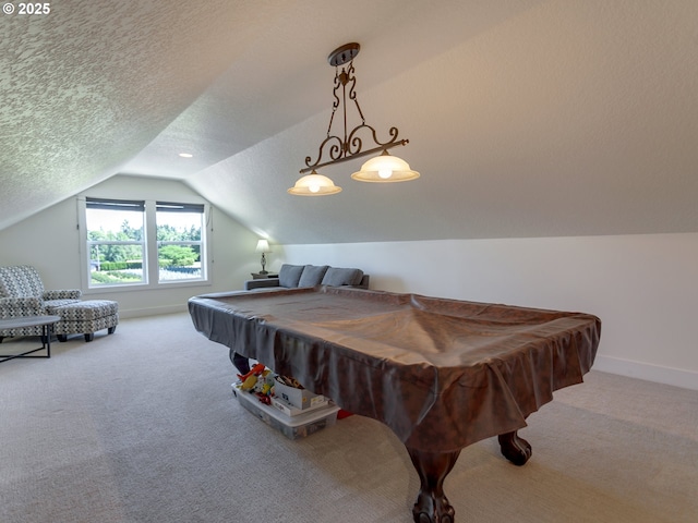36280 SE Hauglum Rd, Boring, OR 97009 - game room with carpet floors, vaulted ceiling, pool table, and a textured ceiling