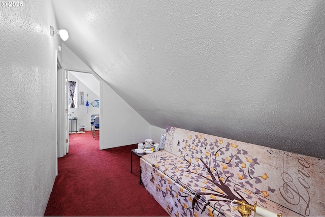 925 S Irvine Pl, Seaside, OR 97138 - carpeted bedroom with a textured ceiling and lofted ceiling
