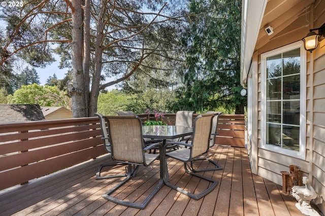 515 SW Colony Dr, Portland, OR 97219 - deck featuring outdoor dining area and view of scattered trees