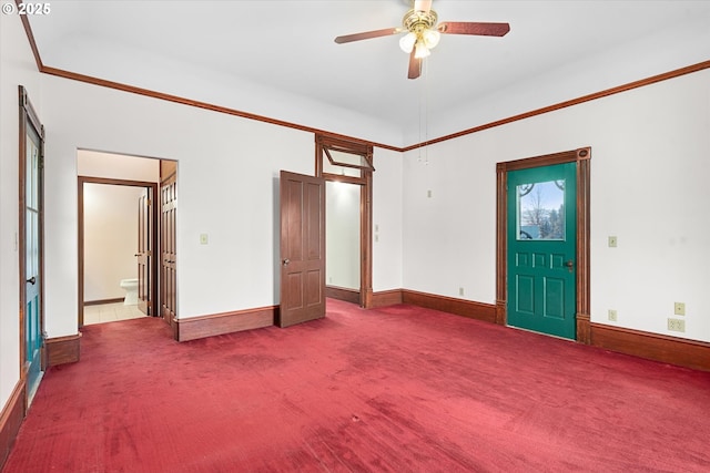 155 N 6th Ave, Elgin, OR 97827 - unfurnished bedroom with carpet floors, connected bathroom, baseboards, and a ceiling fan