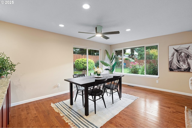 17616 SW Ivy Glenn Dr, Beaverton, OR 97007 - dining room with light wood finished floors, a ceiling fan, and recessed lighting
