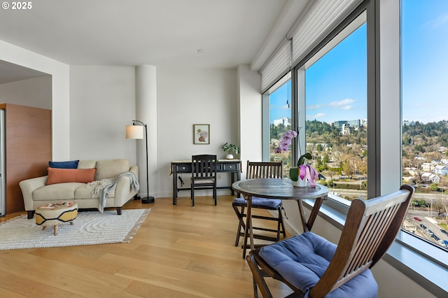 dining space featuring light wood finished floors