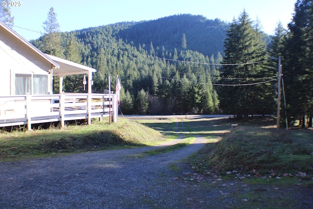 exterior space featuring a mountain view