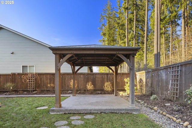 view of yard with a gazebo and a patio