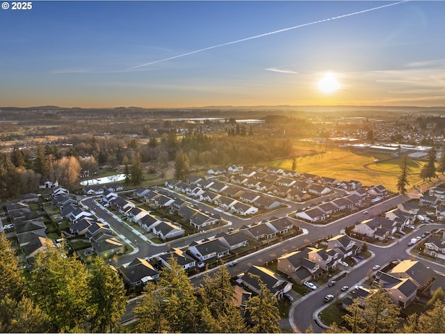 view of aerial view at dusk