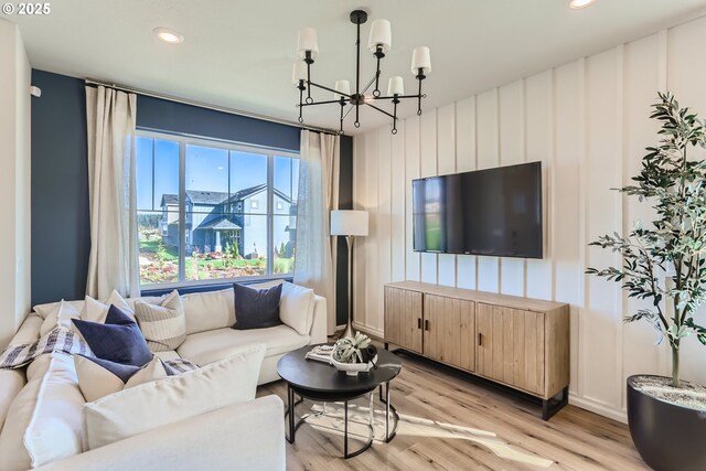 11331 NW Main St, North Plains, OR 97133 - living room featuring a chandelier, recessed lighting, and light wood-type flooring