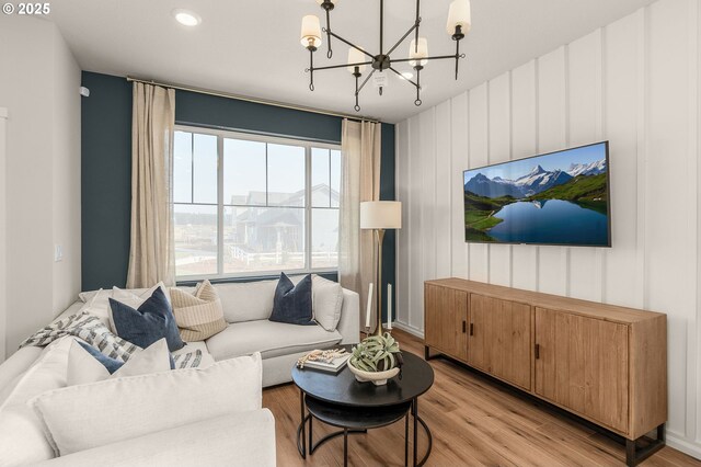 11331 NW Main St, North Plains, OR 97133 - living area with a chandelier, light wood-style floors, and recessed lighting
