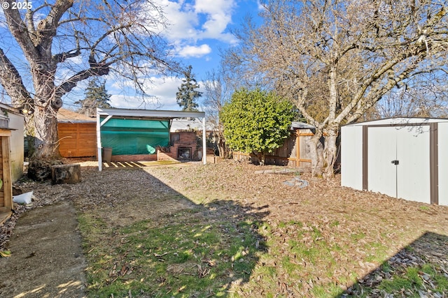 view of yard with a storage shed