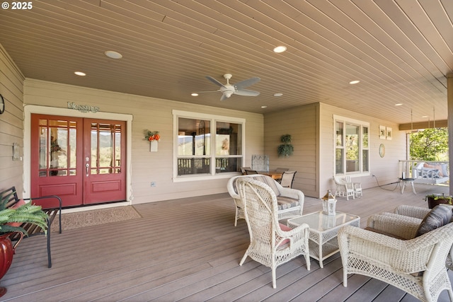 2809 Dead Indian Memorial Rd, Ashland, OR 97520 - deck featuring french doors and a ceiling fan